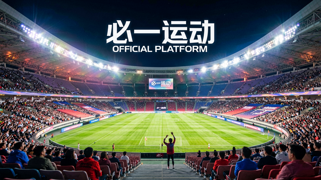 灯光璀璨的现代化体育场馆，象征必一运动对体育精神的全情投入